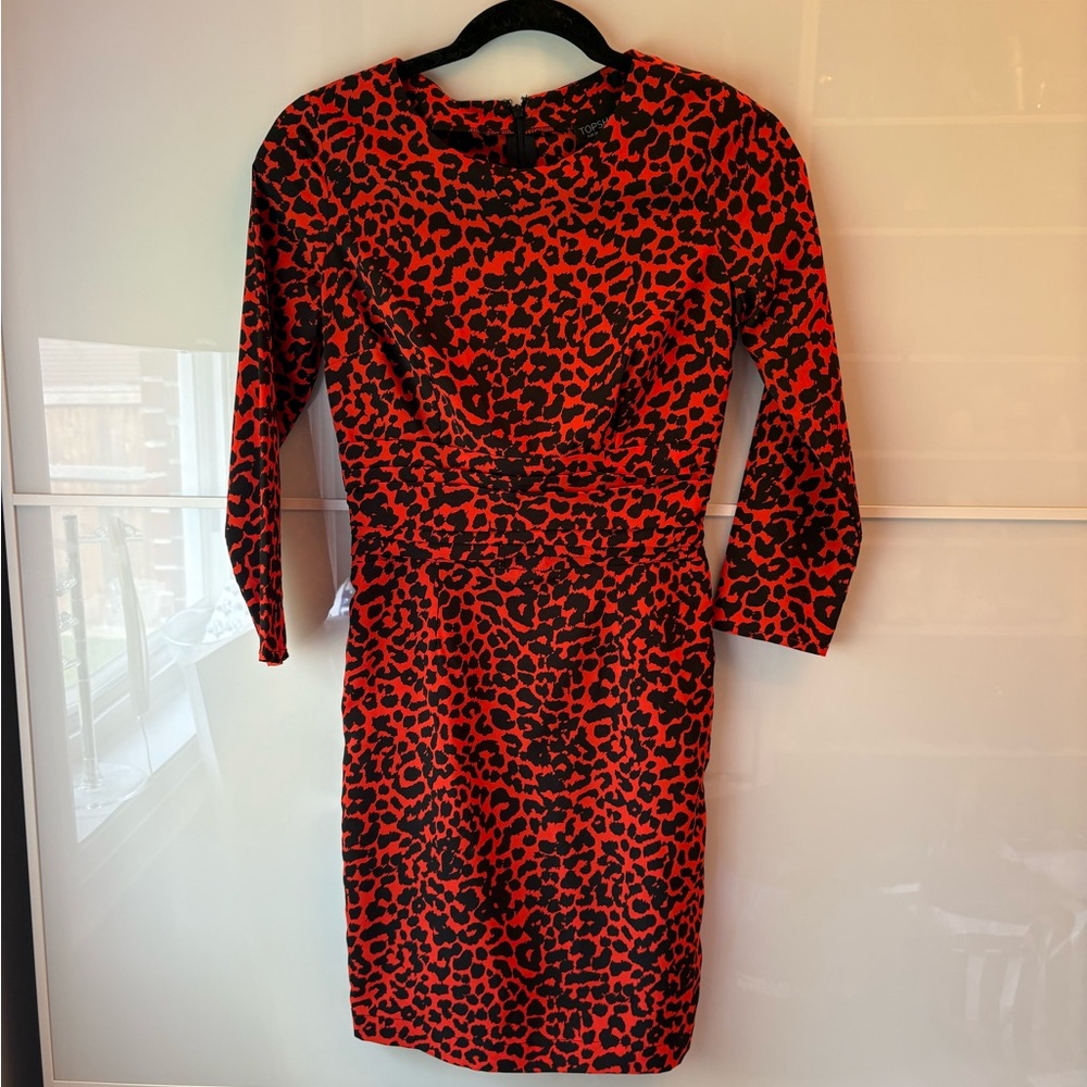 Topshop Red and Black Bodycon Dress with Cuffed Sleeves
